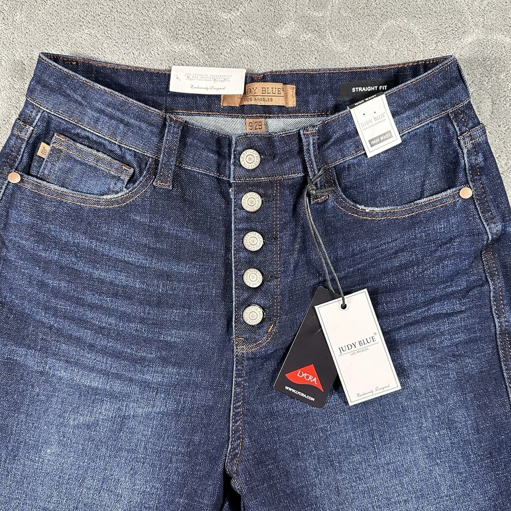 Judy Blue Jeans Womens Juniors 9 29 Blue Straight High Rise Button Fly Western